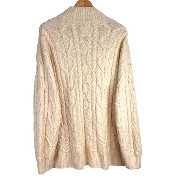 VTG 90s Wool Fisherman Sweater Men XL 1/4 Zip Ivory Cable Knit Preppy Cottage - Picture 4 of 9